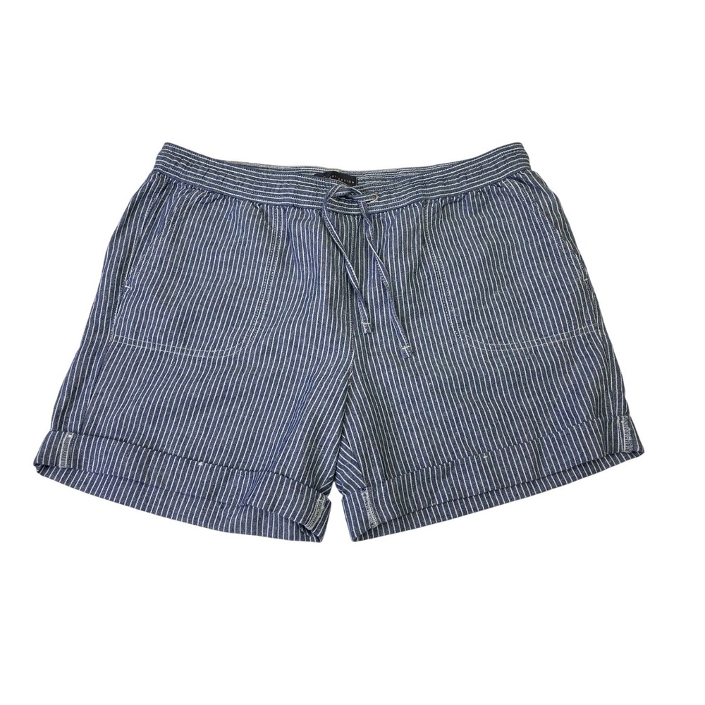 M&S Collection Navy Stripe Linen Blend Drawstring Shorts Womens 10